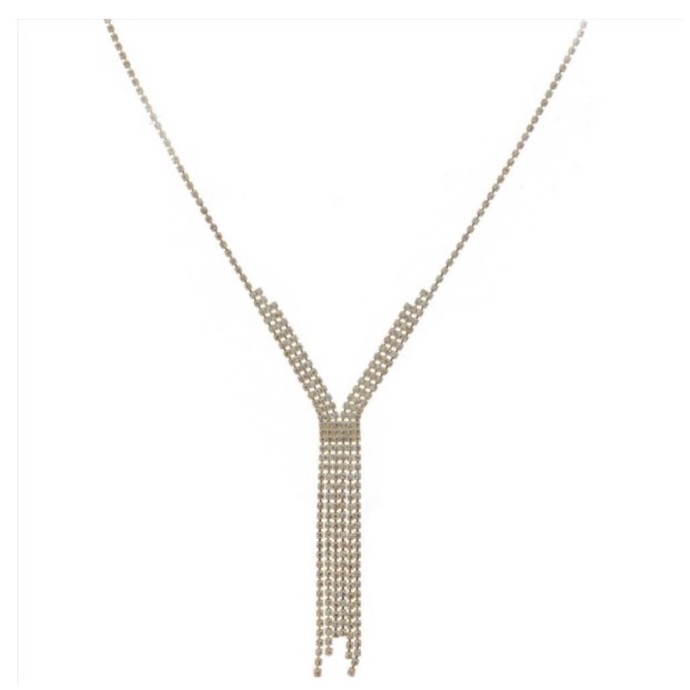 Gold Austrian Crystal Y-Lariat Fringe Necklace | Charleston Lifetime Plating